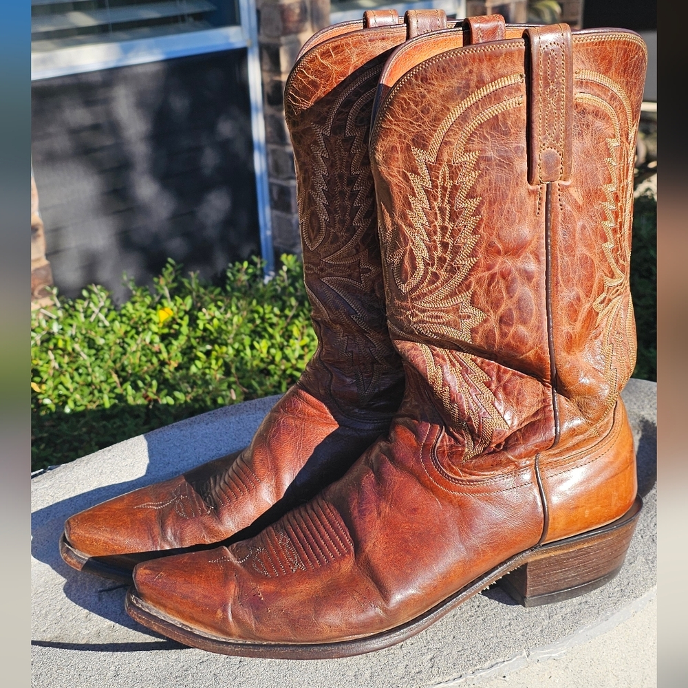 Lucchese Men's Mad Dog Burnished Western Snip Toe Boots 12D